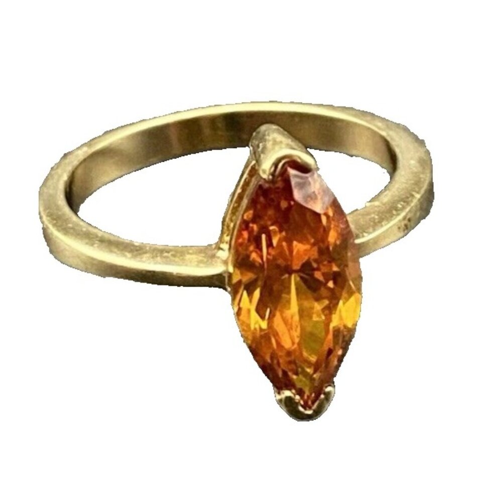 2ct Faux Marquise Citrine Ring Solitaire Yellow Gold Plated Sz 10 Engagement